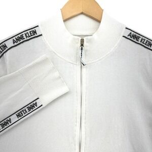 ANNE KLEIN White Full Zip Knit Track Jacket XL Logo Tape Sporty Preppy Basic